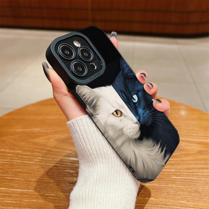 Handyhülle aus Leder mit vertikaler Maserung, Wolfskatze-Druck, weiches Silikon, Rückseite, mit vollem Kameraschutz für Samsung