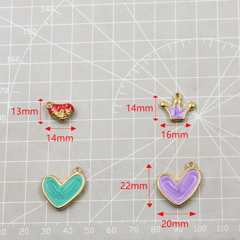 3 Styles DIY Heart Crown Enamel Charms: Stainless Steel Drip Oil Gold Pendants