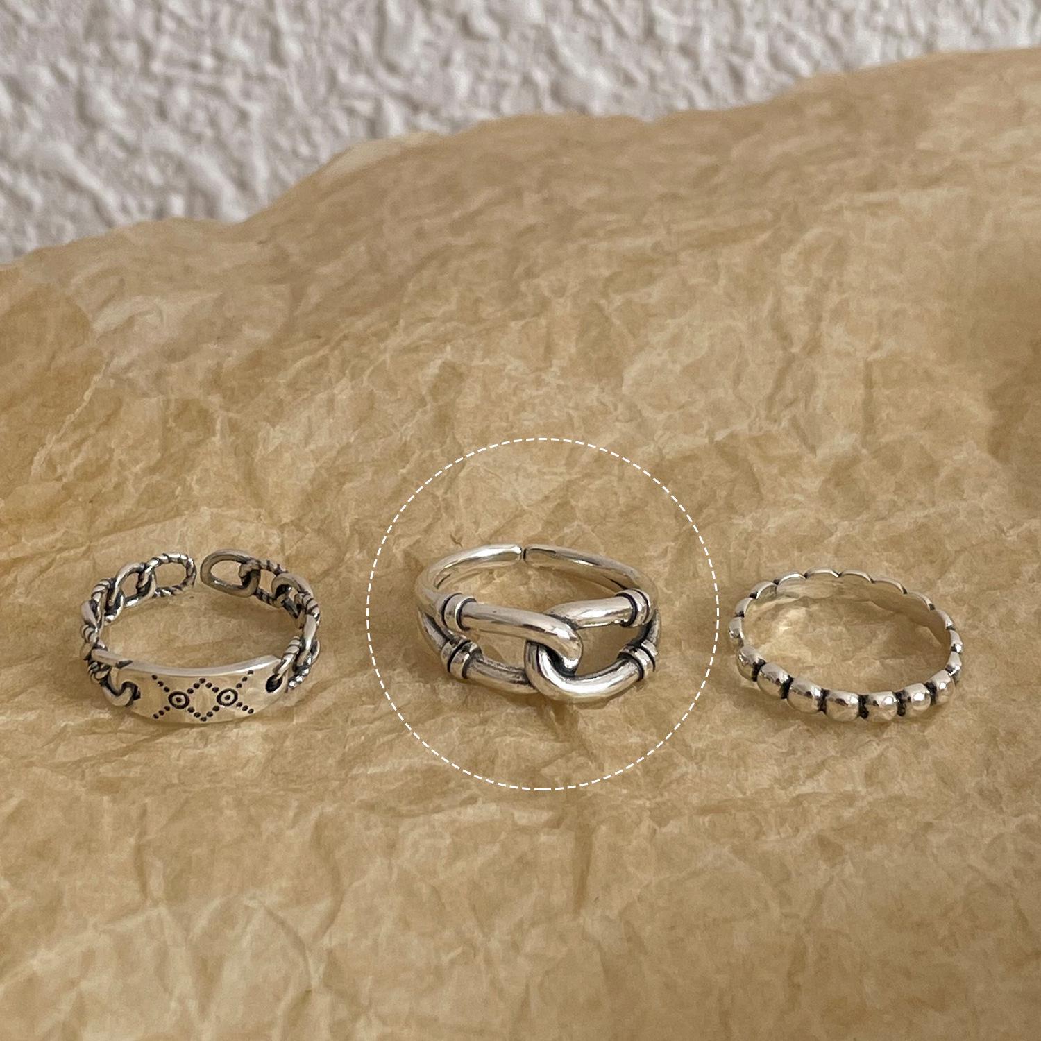Korean Style Retro Grid Knot Chain Adjustable Ring for Women Adjustable Open