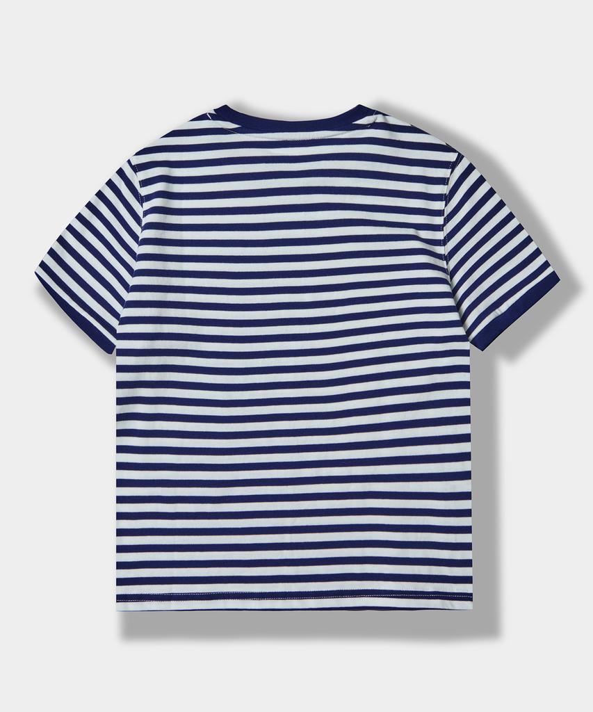 Yujen Antique Small Logo Stripe Ringer T-Shirt_Navy & White
