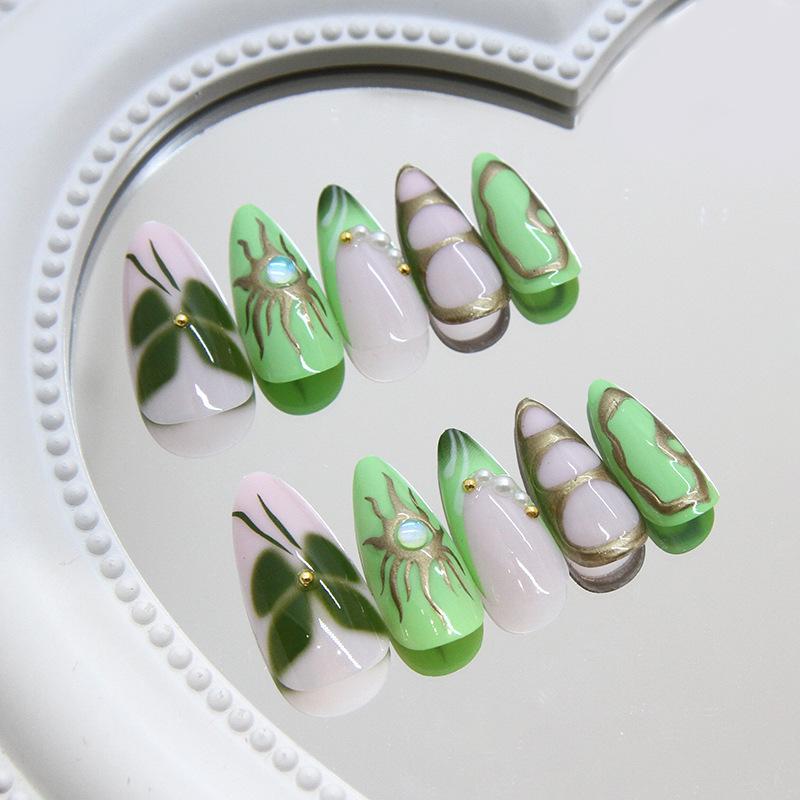 Three-Dimensional Manicure Piece, Eye Fake Nail, Dark Green Butterfly Wearing Nail Piece, Removable Manicure Piece, Drill 24 Pieces