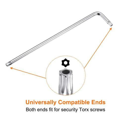 uxcell T30 Tamper-Proof Torx Wrench, Starkey 166mm / 6.54" Long Arm L-Shaped 6-Point Wrench, S2 Steel, Chrome-Coated Surface, Hand Tool for Automotive