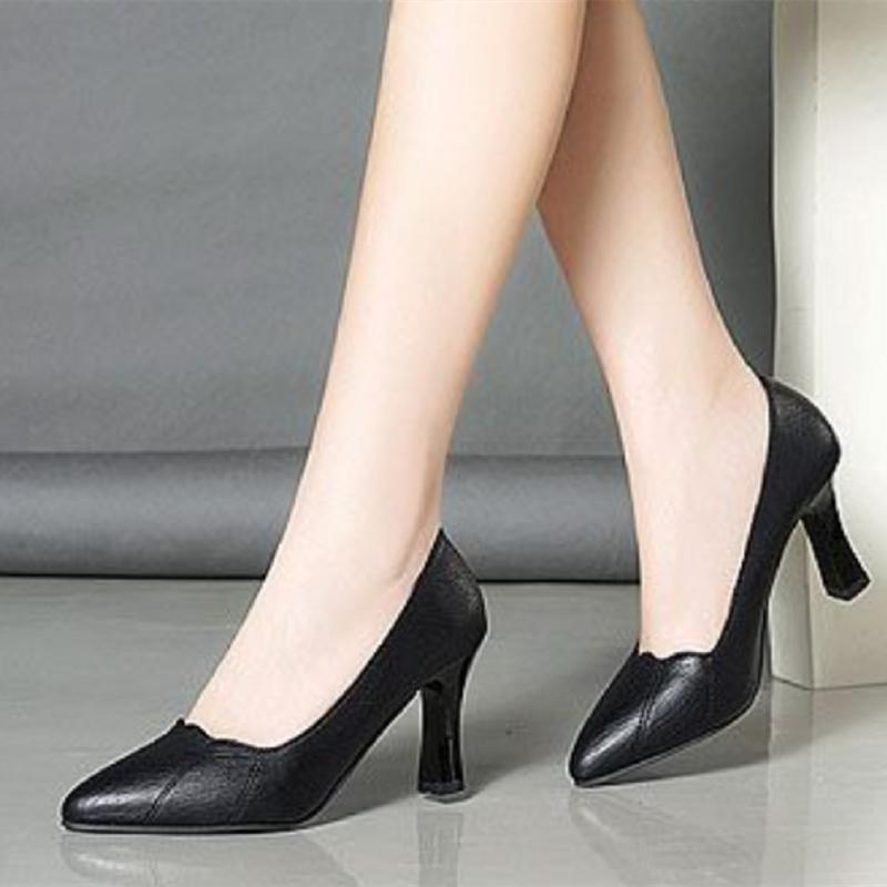 Fashion zapatos de mujer women fashion sweet black patent leather spring slip on stiletto heel shoes lady beige office work pumps ea610