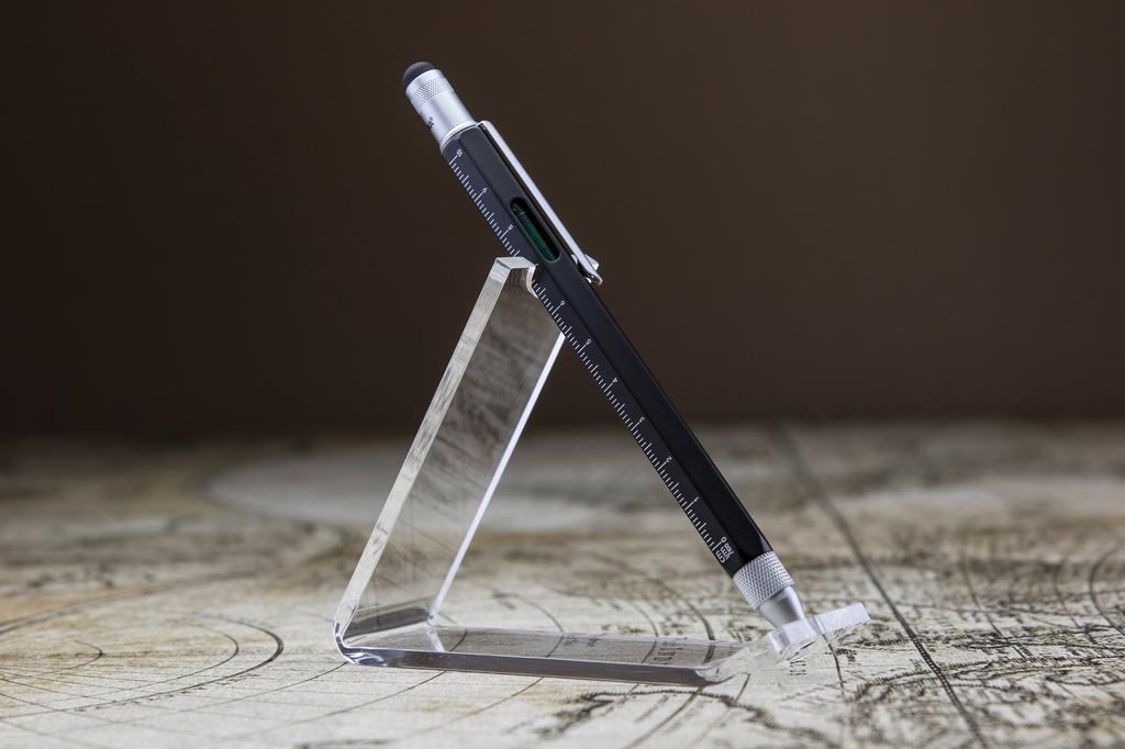 TROIKA Ballpoint Pen with Centimeter and Inch Black Multi-Function Ruler, Level, Multi-Pen, Construction,