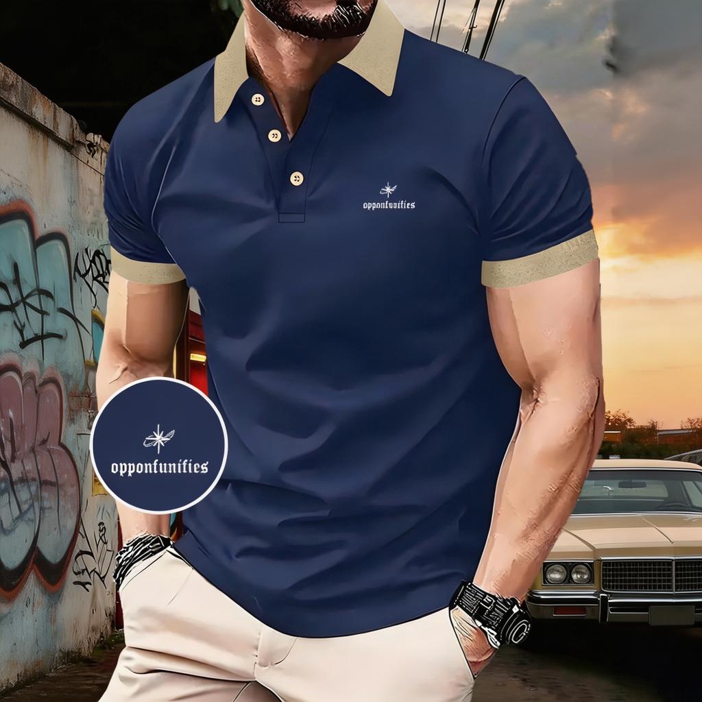 Minimalist Two-tone Cuff Men’s Polo Shirt – Comfortable, Skin-friendly, Everyday, Commuting and Casual Short-sleeved T-shirt