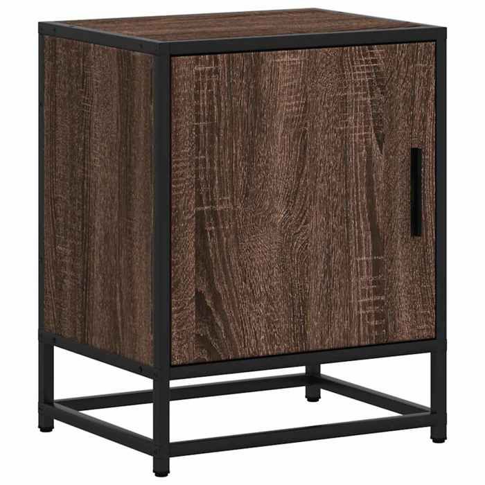 VidaXL Bedside Table Brown Oak 40x31x50cm Engineered Wood Metal, Bedside Furniture, Side Table, Bed Cabinet, 848717