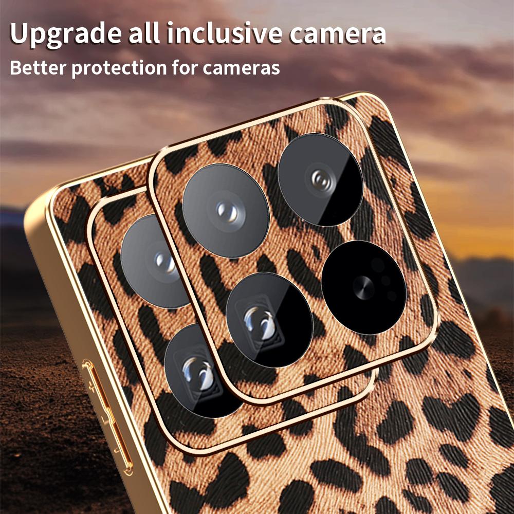 For Xiaomi 15S Pro Case Leopard Print PU Leather Coated PC+TPU Electroplating Phone Cover