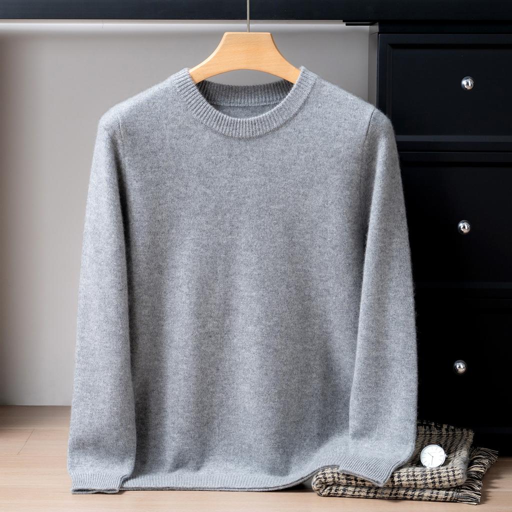 Albas Hill Cashmere Sweater Men's Round Neck Double-strand Thickened Pure Cashmere Sweater Knitted Base
