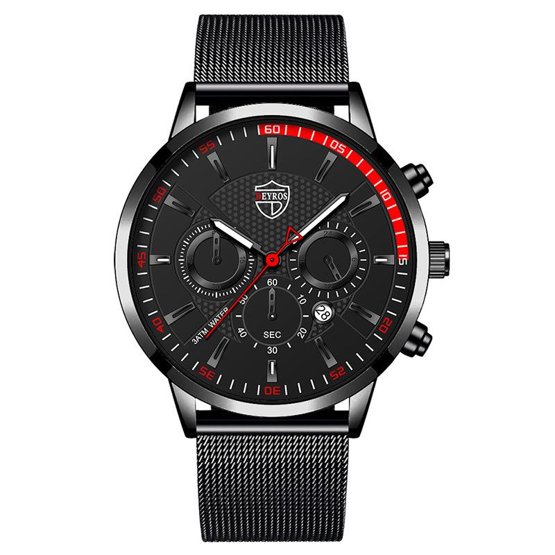 Stainless Steel Mesh Strap Watch Men'S Calendar Luminous Quartz Watch