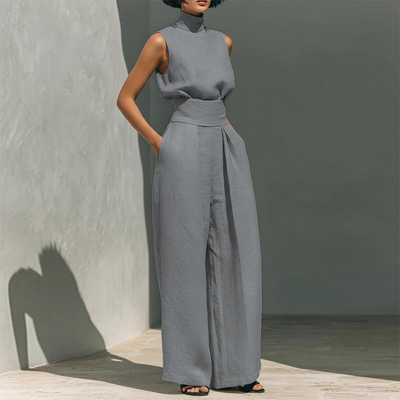 2026 Cross-border Foreign Trade European and American Women's Wear: Spring/Summer New Fashionable Cotton-Linen Sleeveless Long Pants Casual Set for Wo