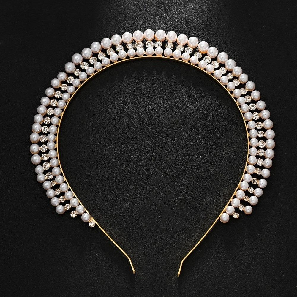 Elegant Princess Crown Headband Rhinestones European Hairband Hair Hoop Pearl Headwear  Women