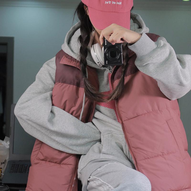 Down cotton vest women's autumn and winter new splicing couple cotton vest outer wear loose versatile vest jacket tide