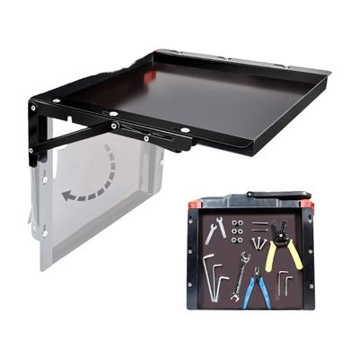 Foldable Work Area Having Magnetic Tool Storage Designed For System Quick Assembly No Drilling Required