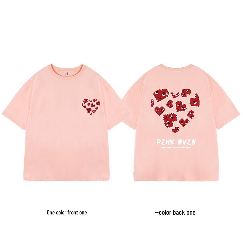 Tricou de cuplu supradimensionat simplu cu imprimeu de litere mărimi mari - Tendință Vară 2025