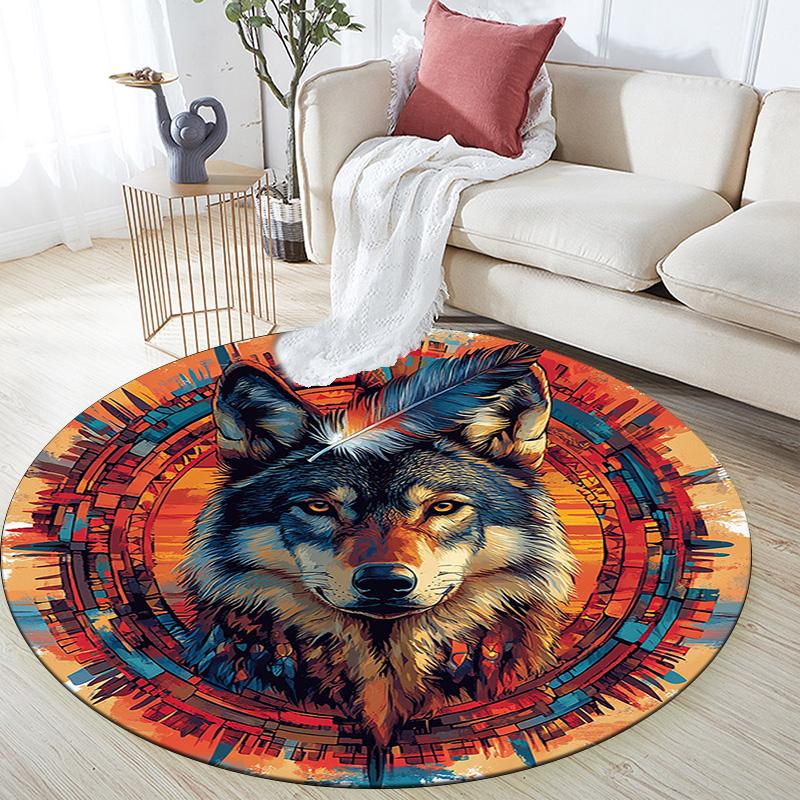 Wolfsgeist Runder Teppich, Teppich für Wohnzimmer Schlafzimmer Sofa Spielzimmer Dekor, Rutschfeste Bodenmatte