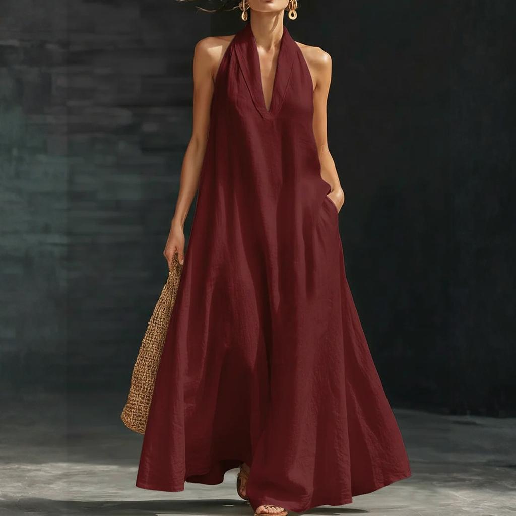 Women's Dress Casual Flowy Dresses V-neck Vocation Boho Beach Sundress