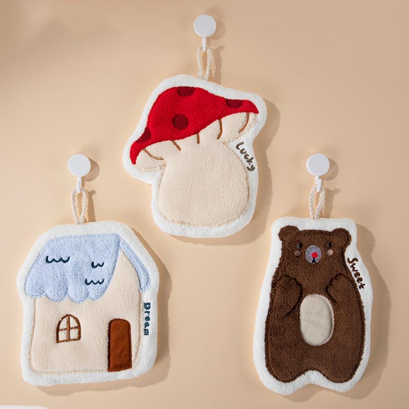 Thickened Cartoon Hand Towel Coral Fleece Bathroom Kids Wash Hand Cloth Kitchen Hanging Towel Super Absorbent Rag Handkerchief