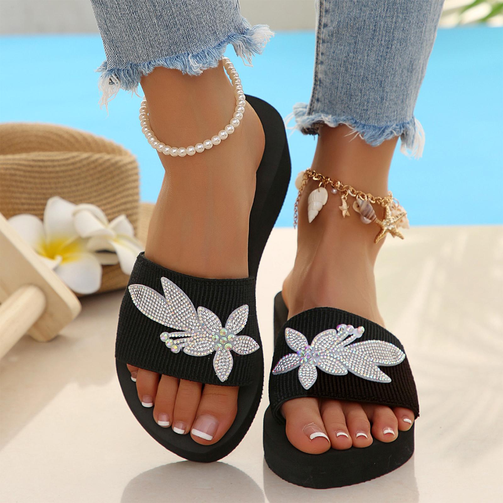 

Summer Women s Casual Slope Heel Stepping Set with Water Diamond Flower Thick Bottom Slippers 42 срібний