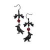 Gothic Creative Personality Black Bowknot Crow Magpie Red Pearl Pendant Dangle Earrings for Women Hallowmas Party Jewelry Gifts