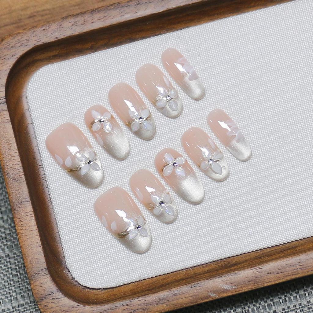 Douyin Trendy Handmade Press-On Ice Crystal Cat Eye Butterfly Nails