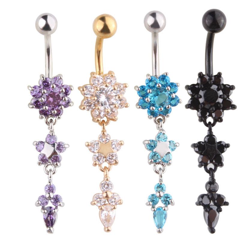 

Красота Кристалл CZ Камень Цветок Пупок Кольцо Пупка Бар Пирсинг Ювелирные Изделия чистый