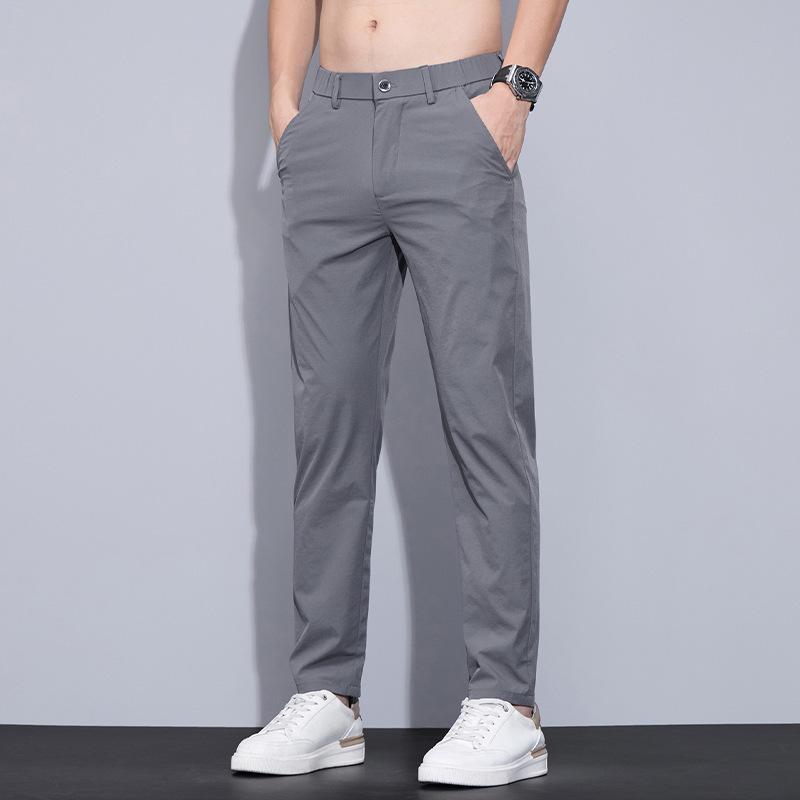 

Ice silk casual pants men s new summer thin trend slim straight elastic waist versatile long pants 38 сірий колір