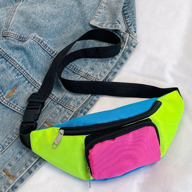 Retro 80s 90s Fanny Pack Retro Belt Bag 2 Pockets Neon Fanny Small Waist Packs for Jogging Traveling Carnival Party Costum
