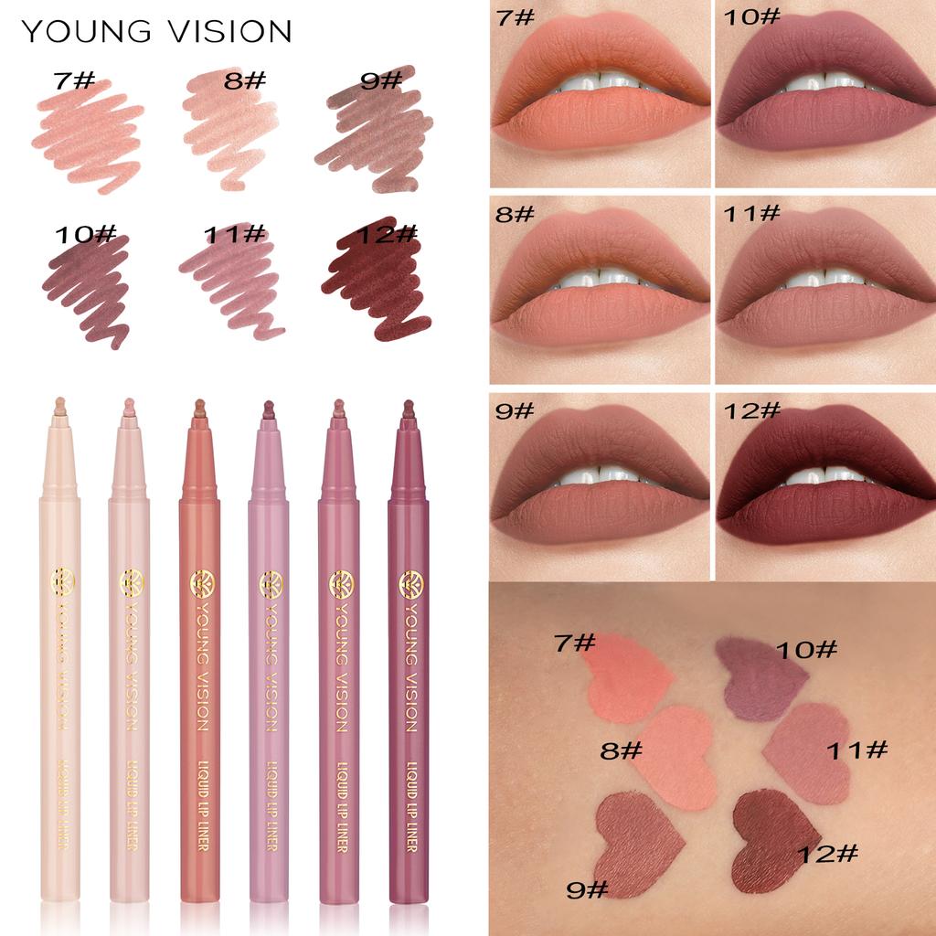 YOUNG VISION Sada matných 6barevných tekutých tužek na rty Sponge Tykev Head Mist Nude Lipstick Pen