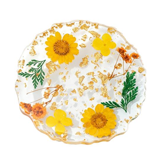 

Handmade Resin Coaster Dried Flowers Cup Mat Heat-Resistant Clear Waterproof Table Protection Mat Unique Gift for Coffee Lovers Home Office Decor E