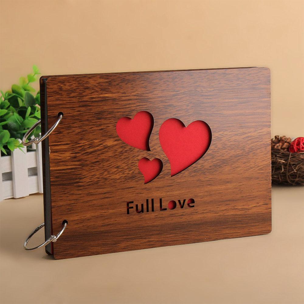 Photo Album Black Pages 8 Inch Wood Scrapbook DIY for Valentines Baby Lovers Anniversary Day Birthday Christmas Gift
