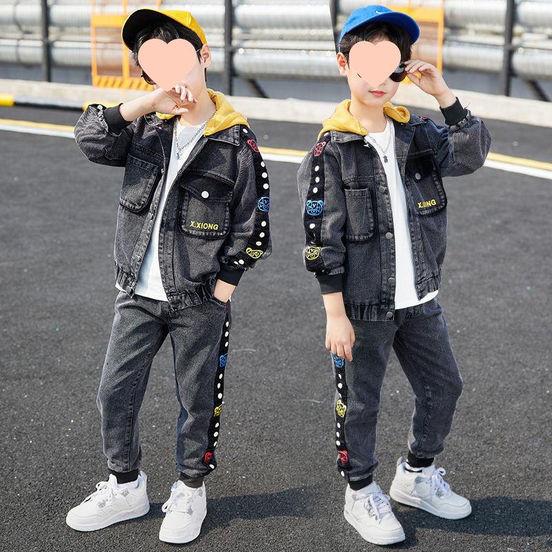 2025 Boys' Fashionable Autumn Denim Outfit - Korean Style Chic Two-Piece Set for Kids