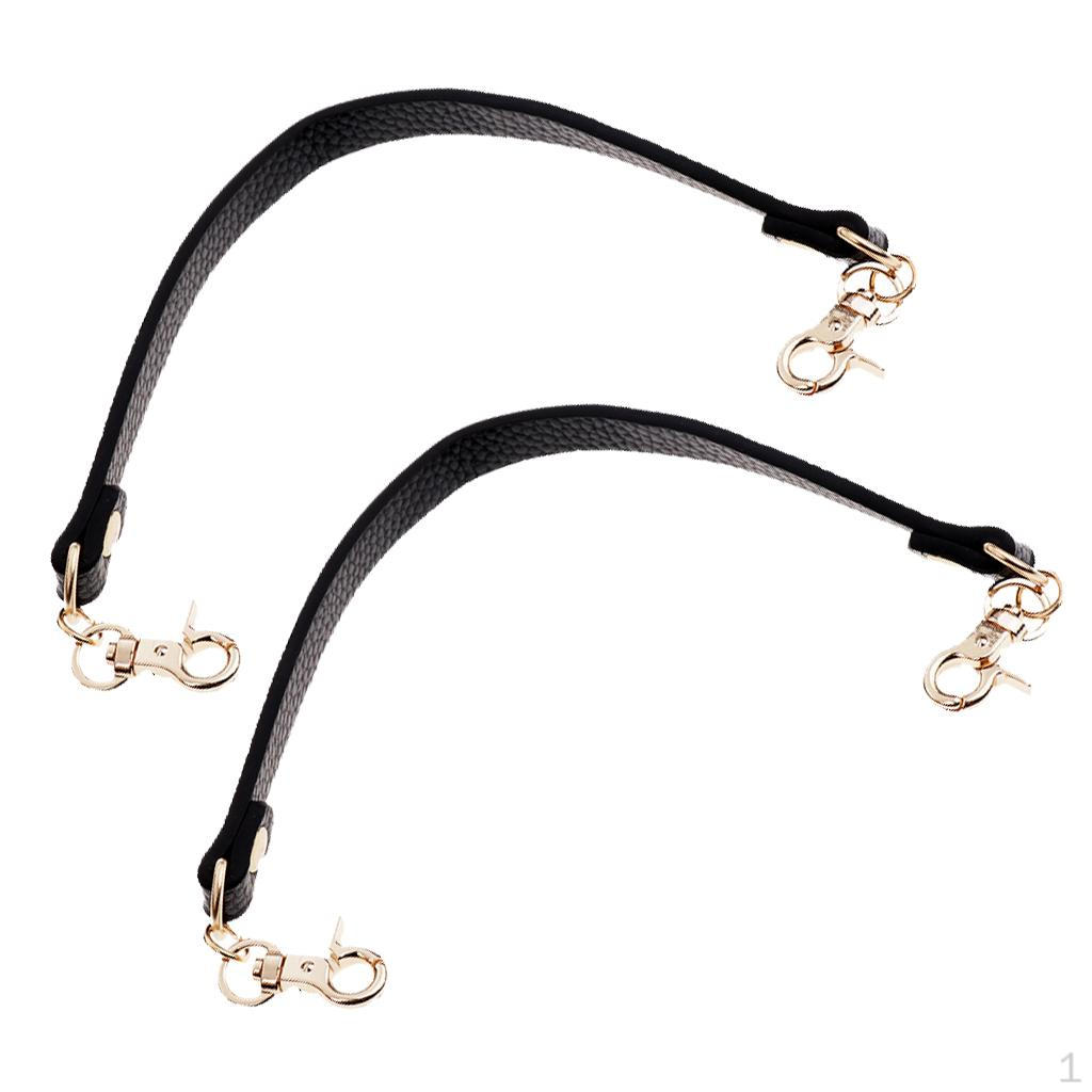 Set of 2 PU Leather Short Bag Strap Replacement Handle 12in Black