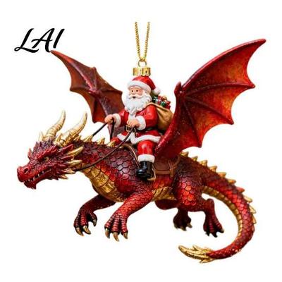 Small Christmas Party Favors Santa’s Dragon Riders Ornament Collection Santa Riding Handcrafted Resin Holiday Gifts Ornament Festive Hanging Decor