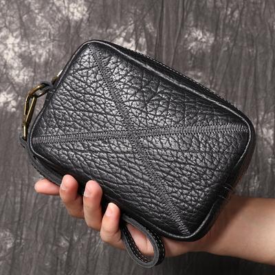 Heren Leren Clutch Tas, Eerste Laag Koeienhuid Modieuze Veelzijdige Kleine Vierkante Tas, Retro Gepersonaliseerde Bel Mobiele Telefoon Tas