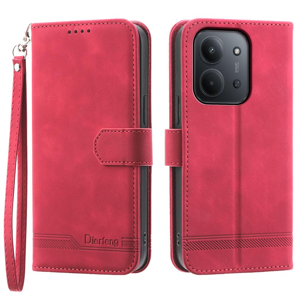 DIERFENG DF-03 For Xiaomi Redmi 15C 4G (Global) (171mm)/Poco C85 4G Case Lines Imprint Wallet Leather Phone Cover with Wrist Strap