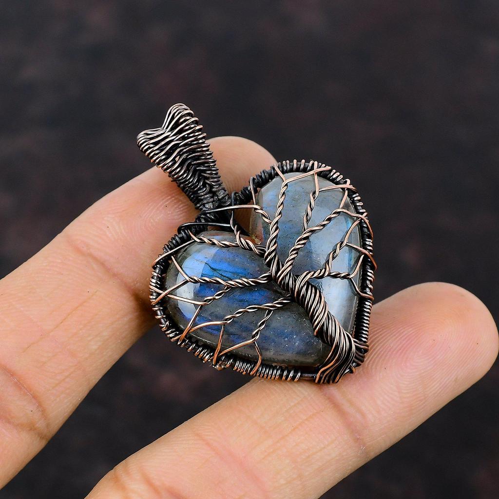 Tree Of Life Labradorite Pendant Copper Wire Wrapped Pendant Gemstone Jewelry Handmade Wire Pendant Copper Jewelry For Gift Designer Pendant