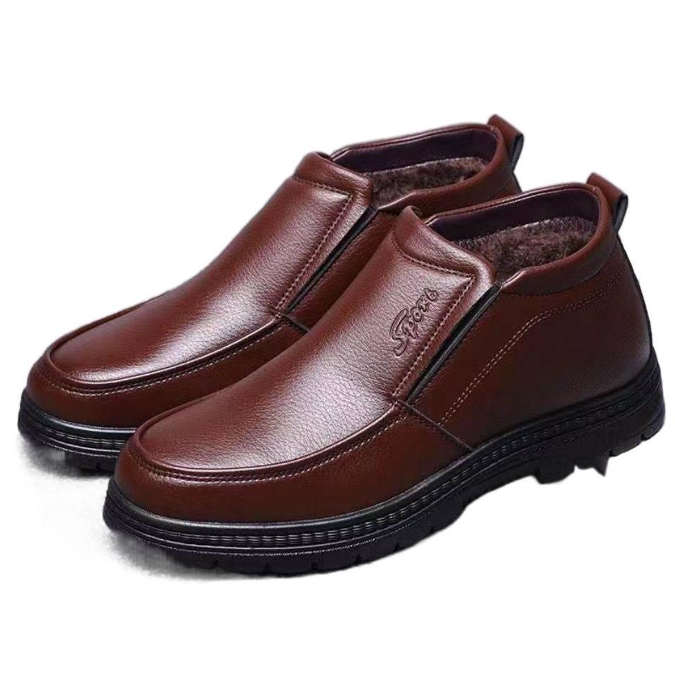 Warm Non-Slip Men's High-Top Cotton Leather Shoes for Winter
