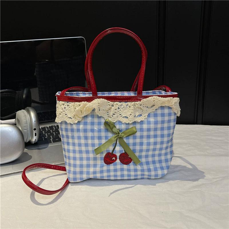 

Yogodlns Women s New Handbag Checkered Polka Dot Bow Cute Sweet Commuting Shoulder Bag Luxury High-quality Crossbody Bag one size синій