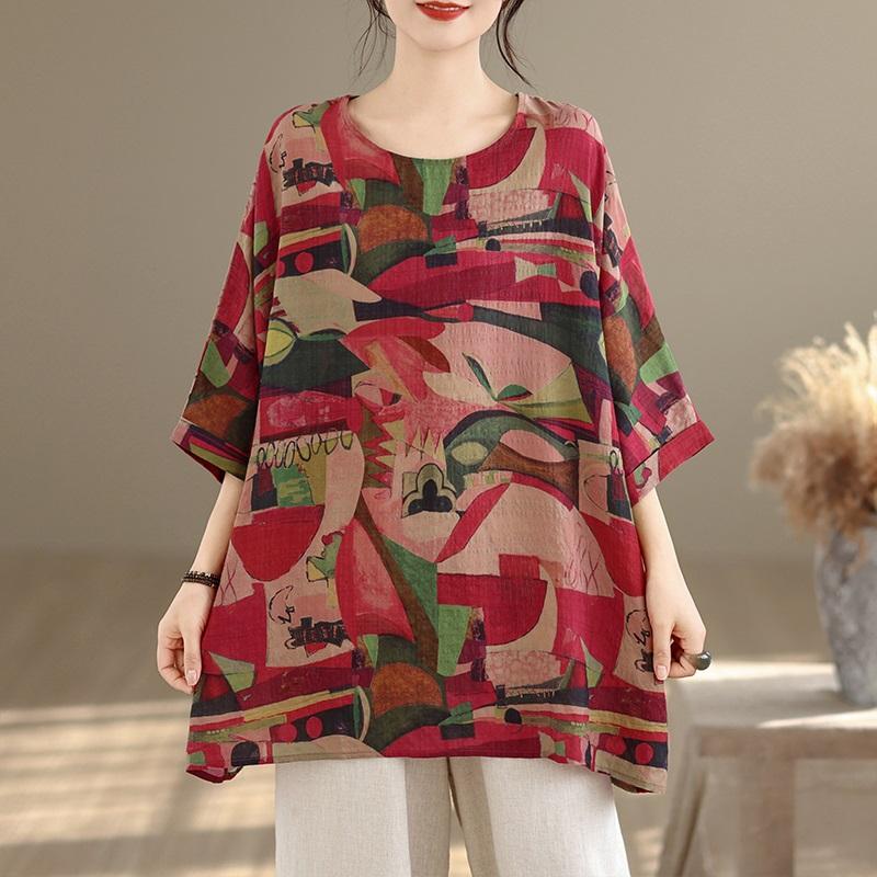 Kurzarm Oversized Vintage Blumenmuster Lässiges lockeres T-Shirt Tops Damen Sommer T-Shirt