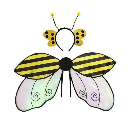 Bee Ladybug Wing Set with Headband Organza Costume Accessories for Kids Adults Dress-Up Party Decor for Performances Holiday Events