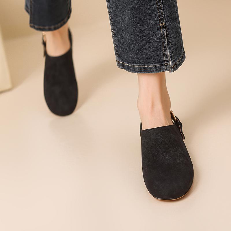 Krazing Pot Cow Suede Nubuck Summer Size 46 Size 45 Leisure Shoes Women Round Toe European Design Flats