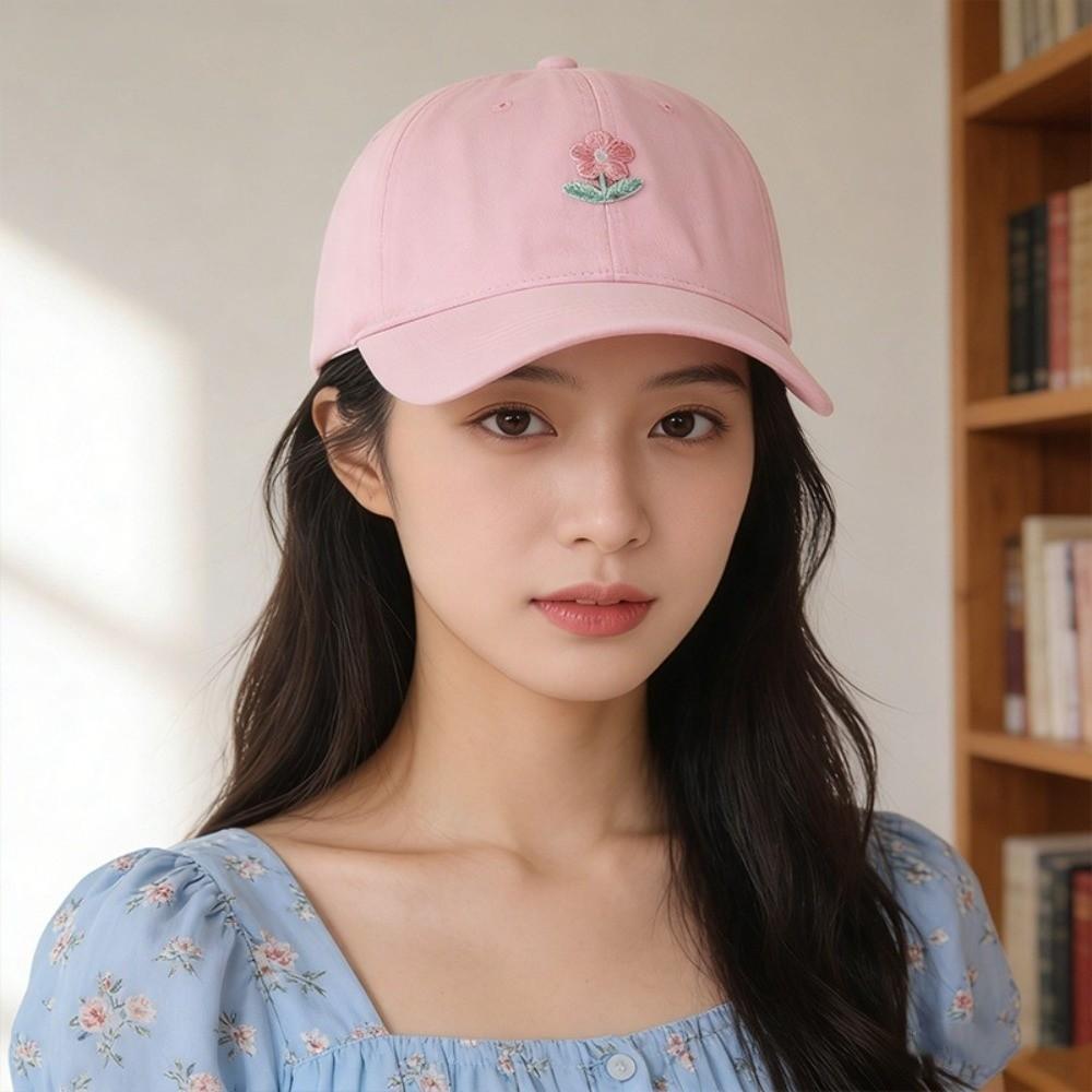 Korean Style Flower Baseball Cap Solid Color Sunshade Casquette Embroidered Peaked Hat  Sports