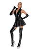 Sexy Pvc Latex Pleated Micro Mini Dress Bandage Oil Shiny Tight Dress Hollow Out Uniform Maid Dress Stage Wear Ruffled Dress