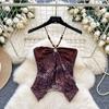 Fashion Backless Mesh Halter Camisole Sleeveless Irregular Beads Hanging Vest Women Sweet Streetwear Slim Crop Top Vacation