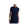Polo Ralph Lauren Solid Color Polo Collar Straight Cut Side Split Short Sleeve Dress Women Dresses Navy-Blue 211968291-003