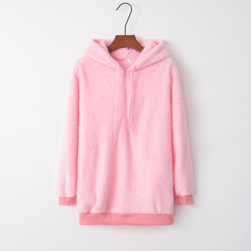 European and American Women's Solid Color Long Sleeve Hooded Fleece Sweatshirt Jacket (2024)