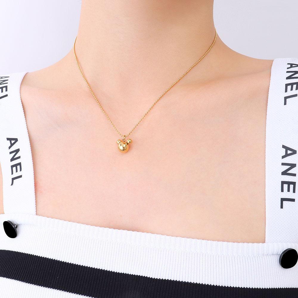Korean Version Of Trendy Niche Cute Three-Dimensional Little Mouse Pendant Titanium Steel Necklace Sweater Chain Women'S Plated 18K Real Gold P458