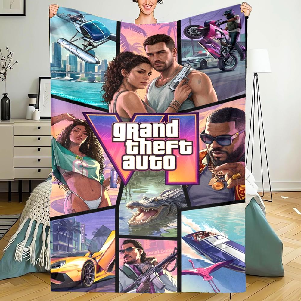 GTA 6 Theme Printed Blanket - Perfect for Couch, Bed, Travel & Outdoor Use | Machine Washable, Cozy & Durable.