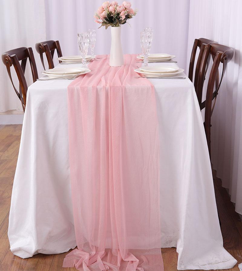 Chiffon Table Runner Romantic Sheer Wedding Table Runner Glitter Tulle Fabric Decorations for Wedding, Birthday Party,Dinner