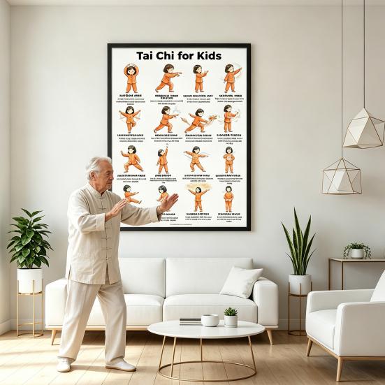 Plakát Tai Chi na židli Bez rámu Plakát s Tai Chi sestavou Jasné vizuální pokyny Tabulka cvičení vsedě pro seniory Začátečníky Jemné židle